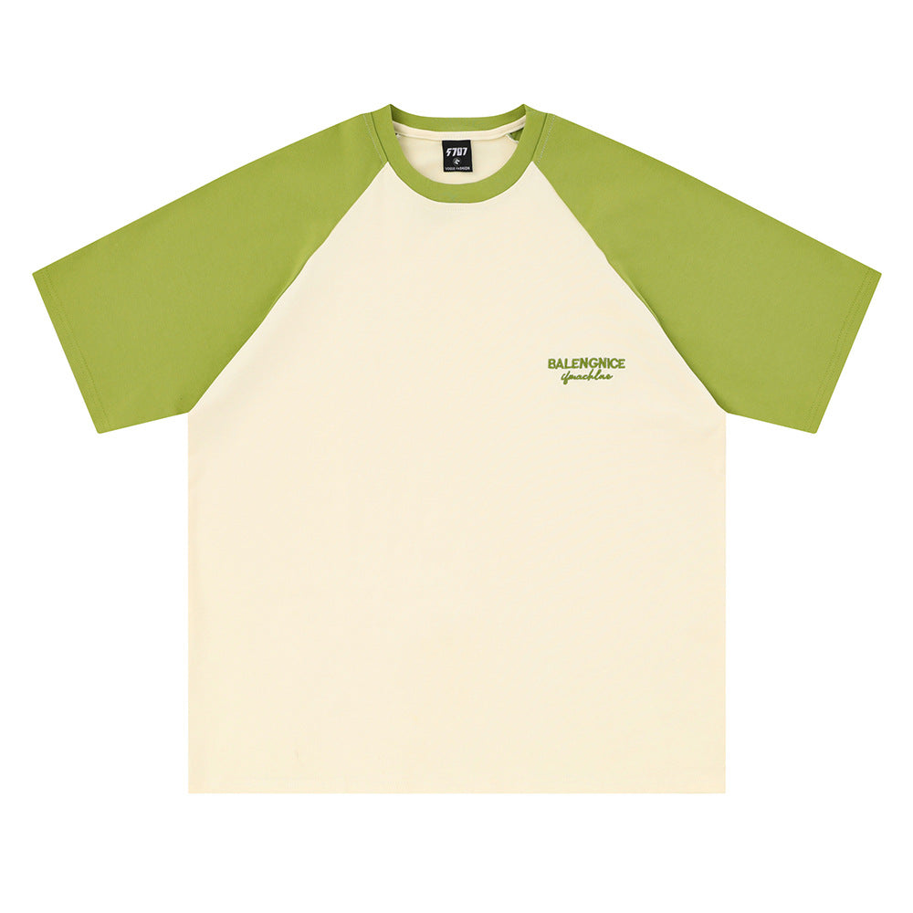 Contrast Stitching Short Sleeve Cotton T-Shirt