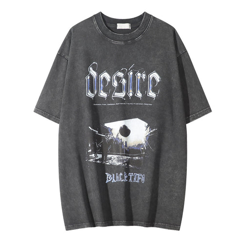Pattern Printed Cotton Blend Short Sleeve T-Shirt Top For Men