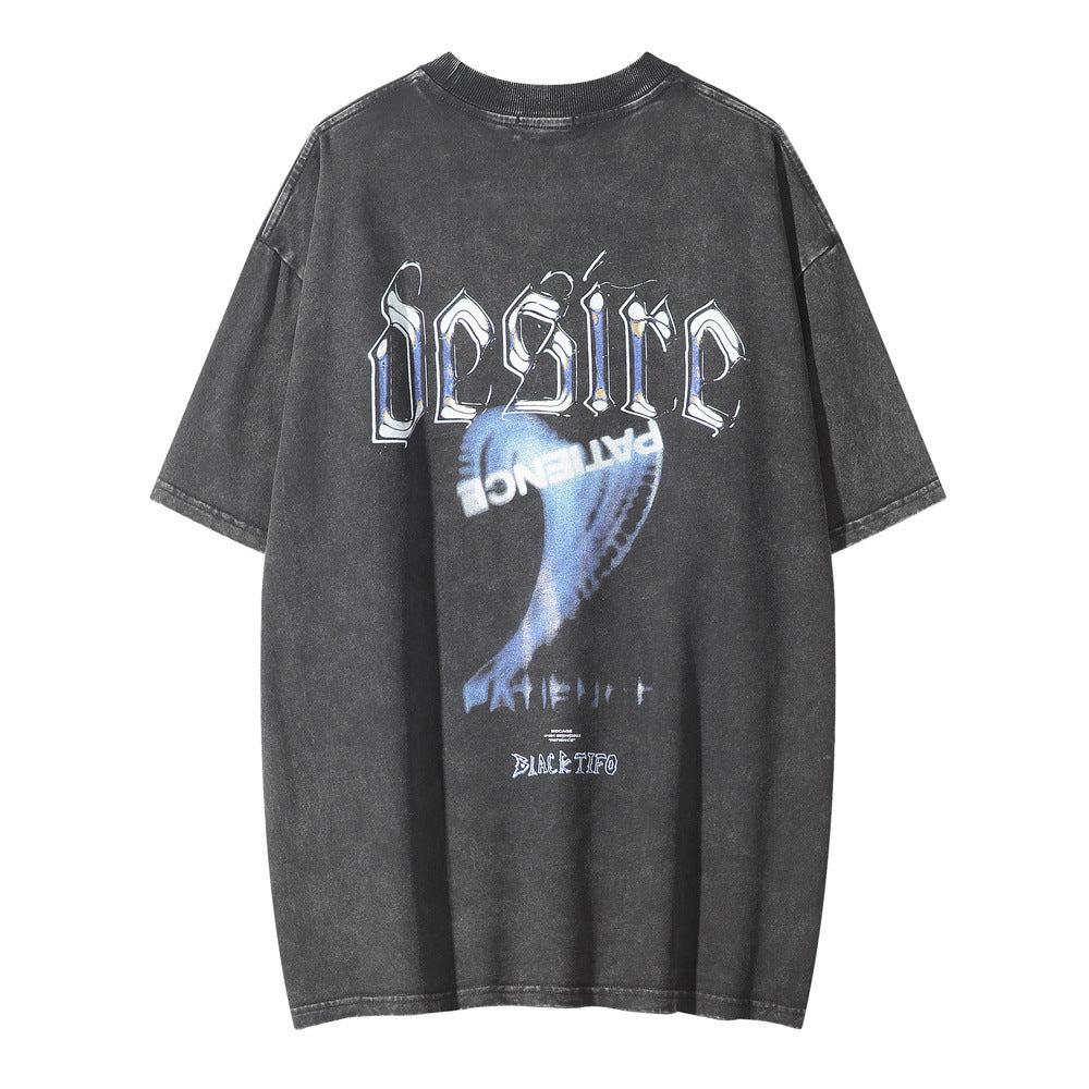 Pattern Printed Cotton Blend Short Sleeve T-Shirt Top For Men