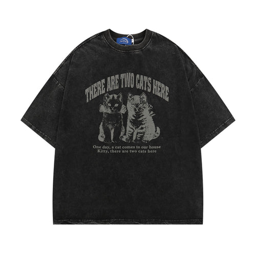 Summer Cotton Short Sleeve Kitten Print Casual T-Shirt for Men