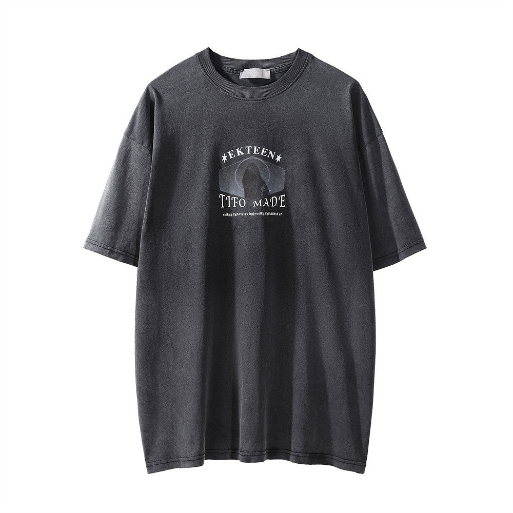 Vintage Washed Graphic Print Cotton T-Shirt For Men