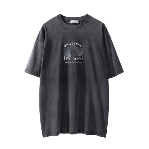 Vintage Washed Graphic Print Cotton T-Shirt For Men