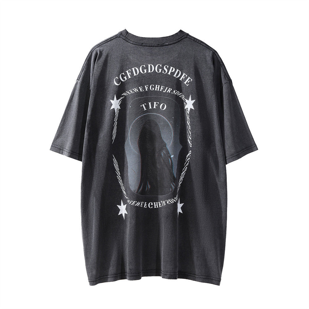 Vintage Washed Graphic Print Cotton T-Shirt For Men
