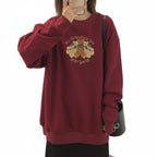 Women’s Cartoon Embroidered Loose Fit Fleece Sweater