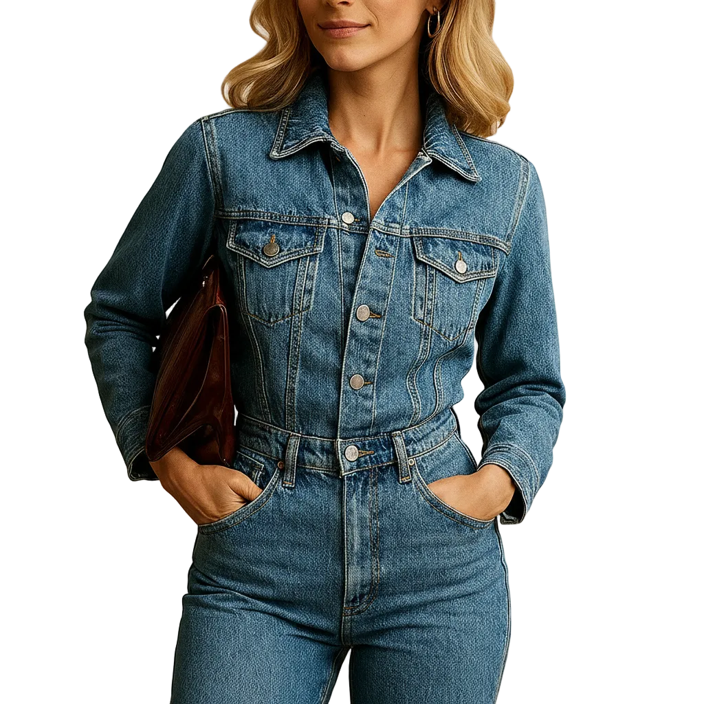 Women’s Casual Blue Denim Straight Leg Jumpsuit