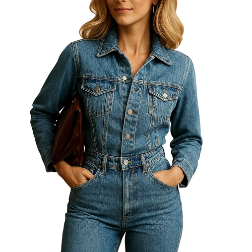 Women’s Casual Blue Denim Straight Leg Jumpsuit