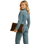 Women’s Casual Blue Denim Straight Leg Jumpsuit