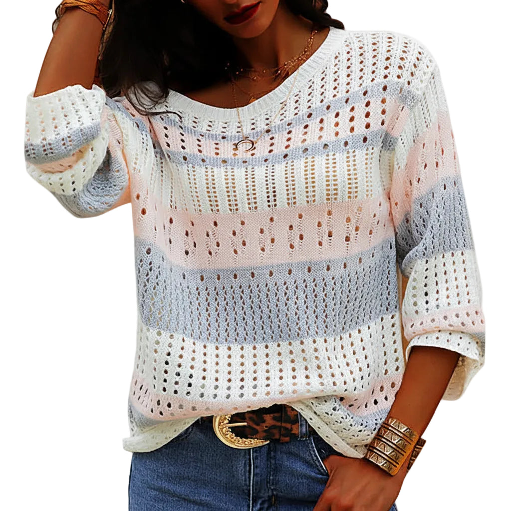 Women’s Casual Stripe Knit Loose Fit Sweater