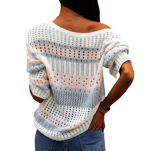 Women’s Casual Stripe Knit Loose Fit Sweater