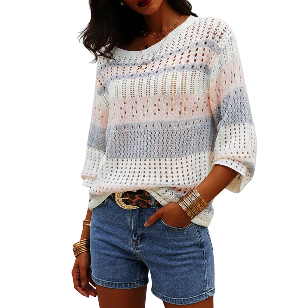 Women’s Casual Stripe Knit Loose Fit Sweater