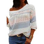 Women’s Casual Stripe Knit Loose Fit Sweater