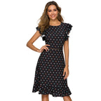 Women’s Elegant Polka Dot Ruffle Midi Dress
