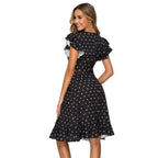 Women’s Elegant Polka Dot Ruffle Midi Dress