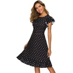 Women’s Elegant Polka Dot Ruffle Midi Dress