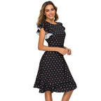 Women’s Elegant Polka Dot Ruffle Midi Dress