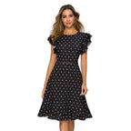 Women’s Elegant Polka Dot Ruffle Midi Dress