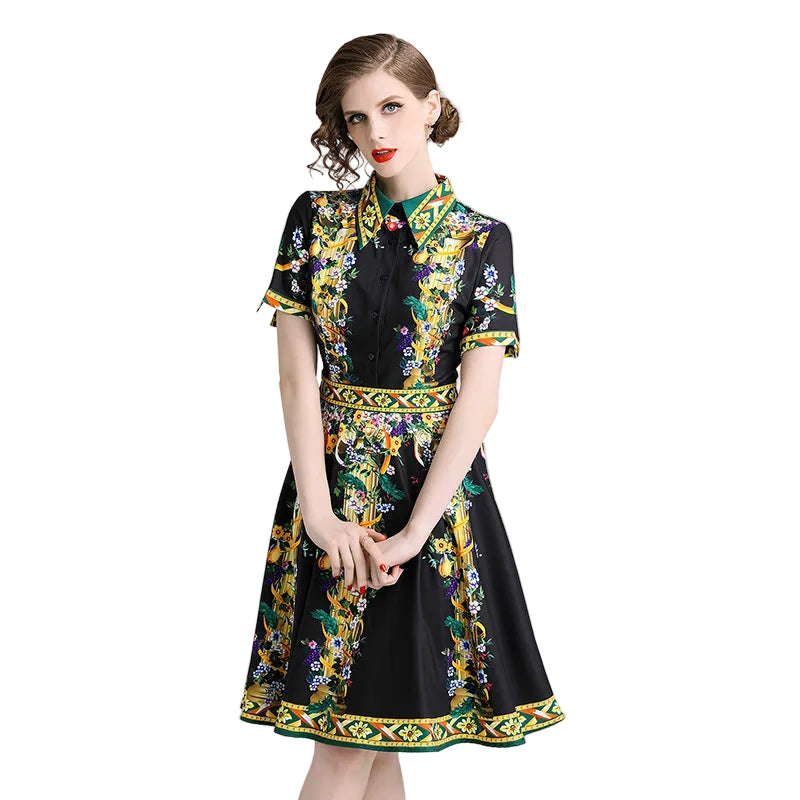 Women’s Elegant Printed A-Line Office Midi Dress