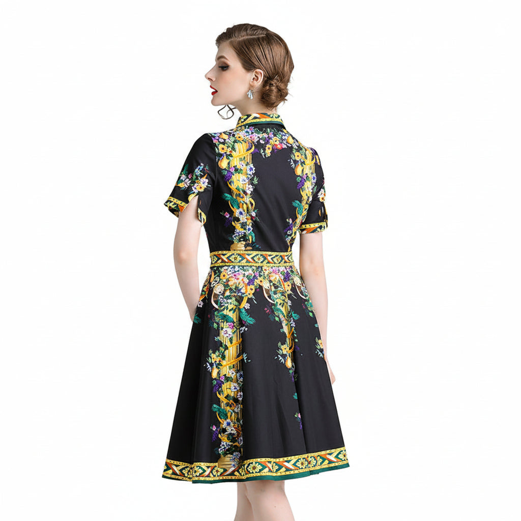 Women’s Elegant Printed A-Line Office Midi Dress