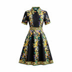 Women’s Elegant Printed A-Line Office Midi Dress