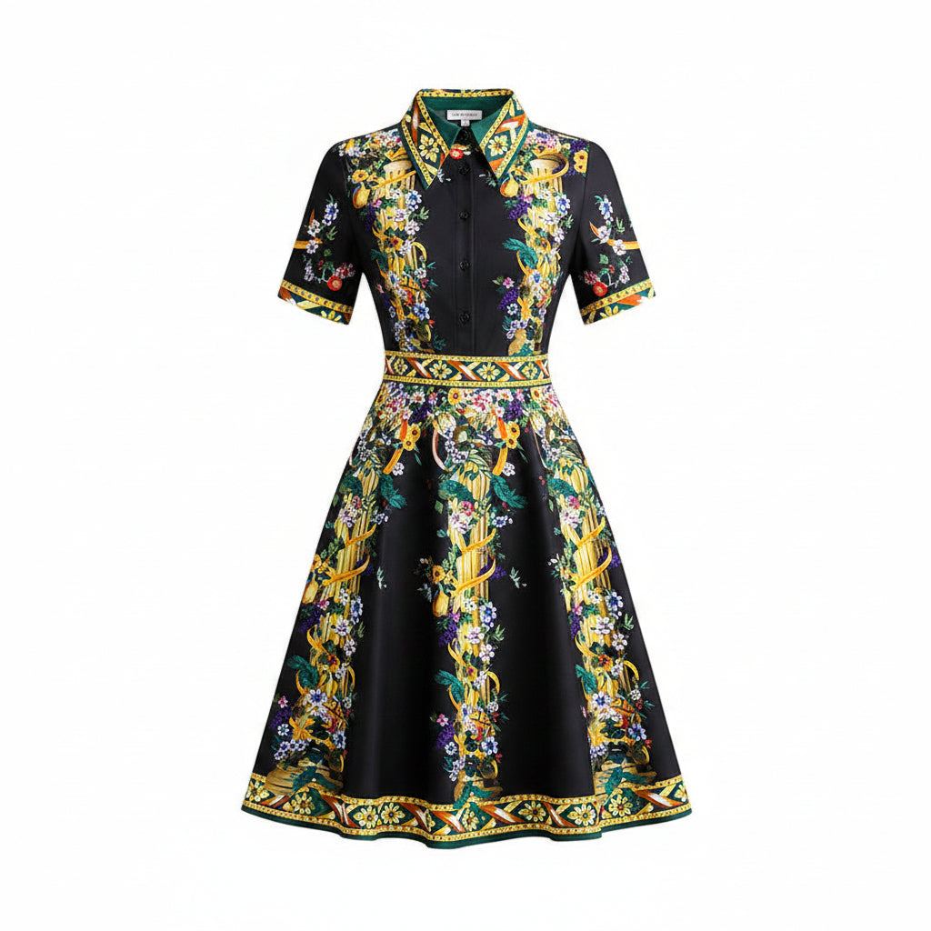 Women’s Elegant Printed A-Line Office Midi Dress