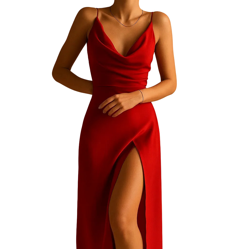 Women’s Elegant V-Neck Flowing Maxi Evening Dress