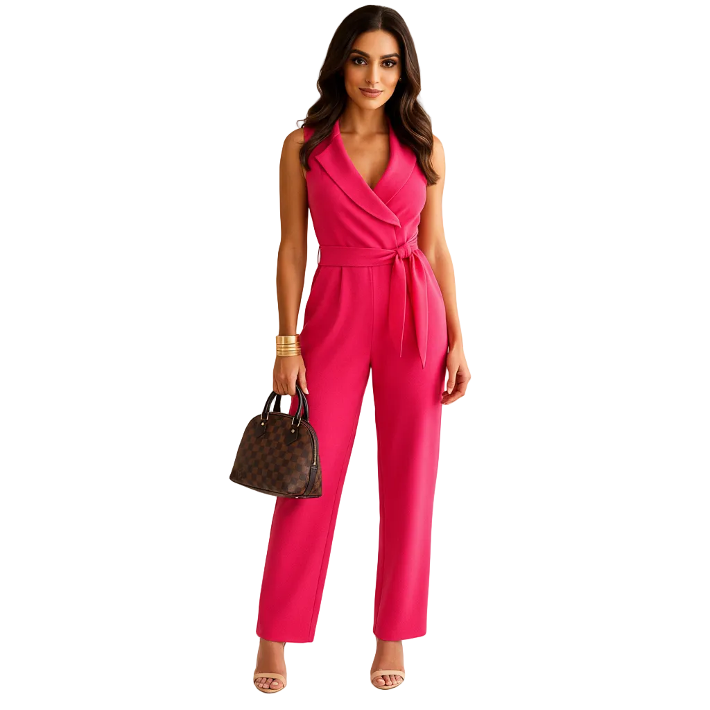 Women’s Elegant Wrap Front Wide Leg Jumpsuit