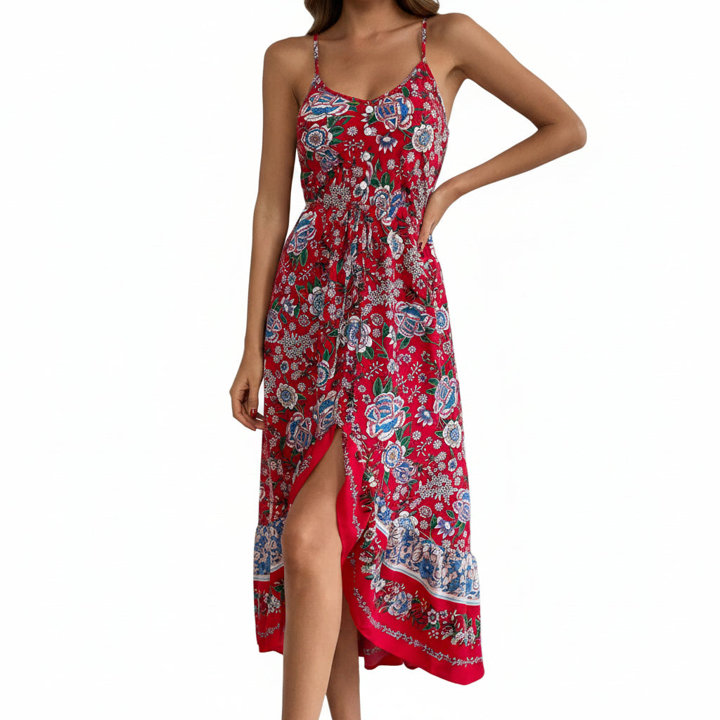 Women’s Floral Asymmetric Sling Vacation Midi Dress