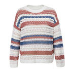 Women’s Hollow Stripe Knit Loose Fit Sweater