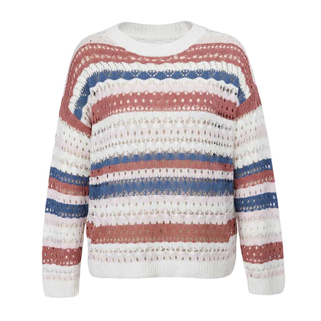 Women’s Hollow Stripe Knit Loose Fit Sweater
