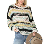 Women’s Hollow Stripe Knit Loose Fit Sweater