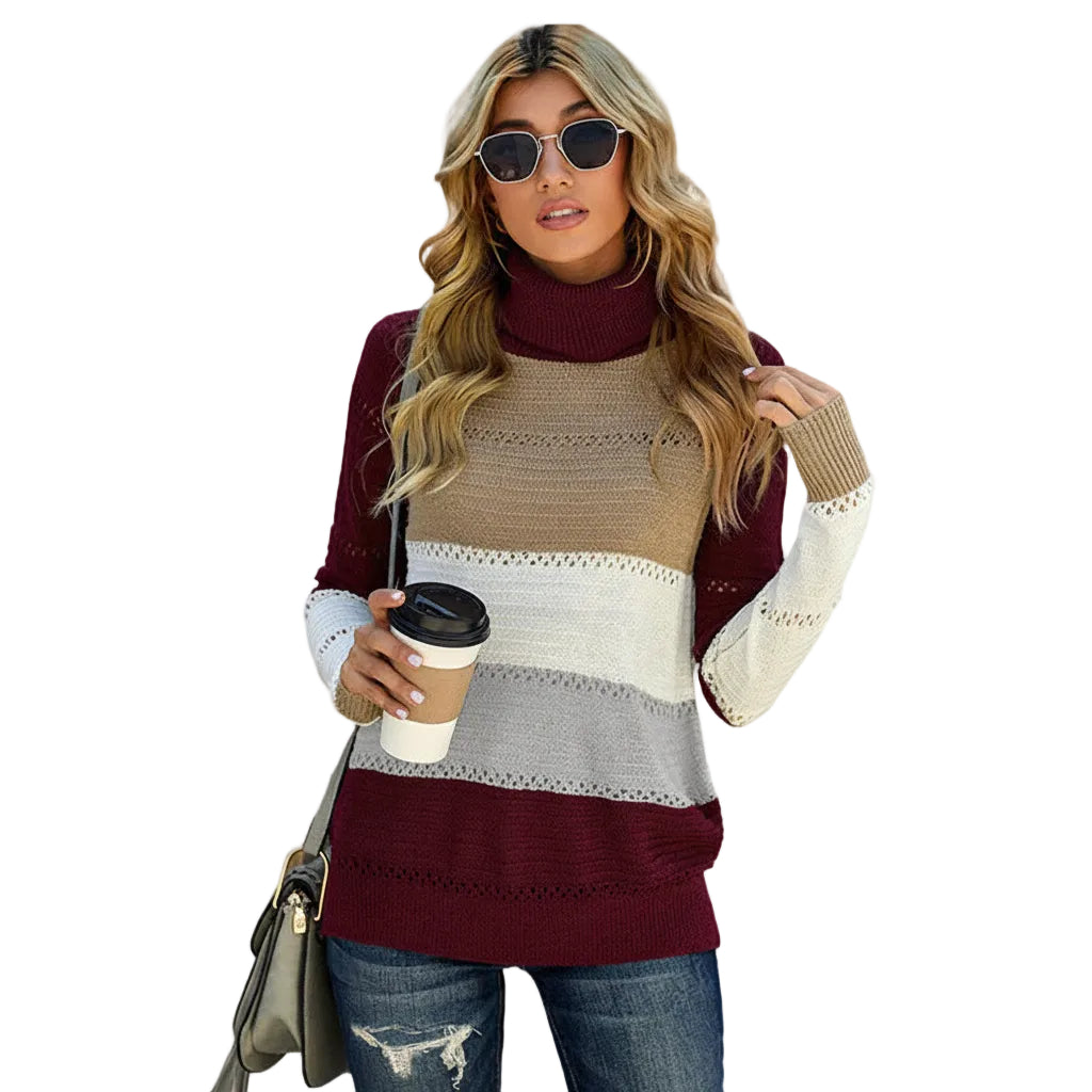 Women’s Long Turtleneck Hollow Knit Casual Sweater