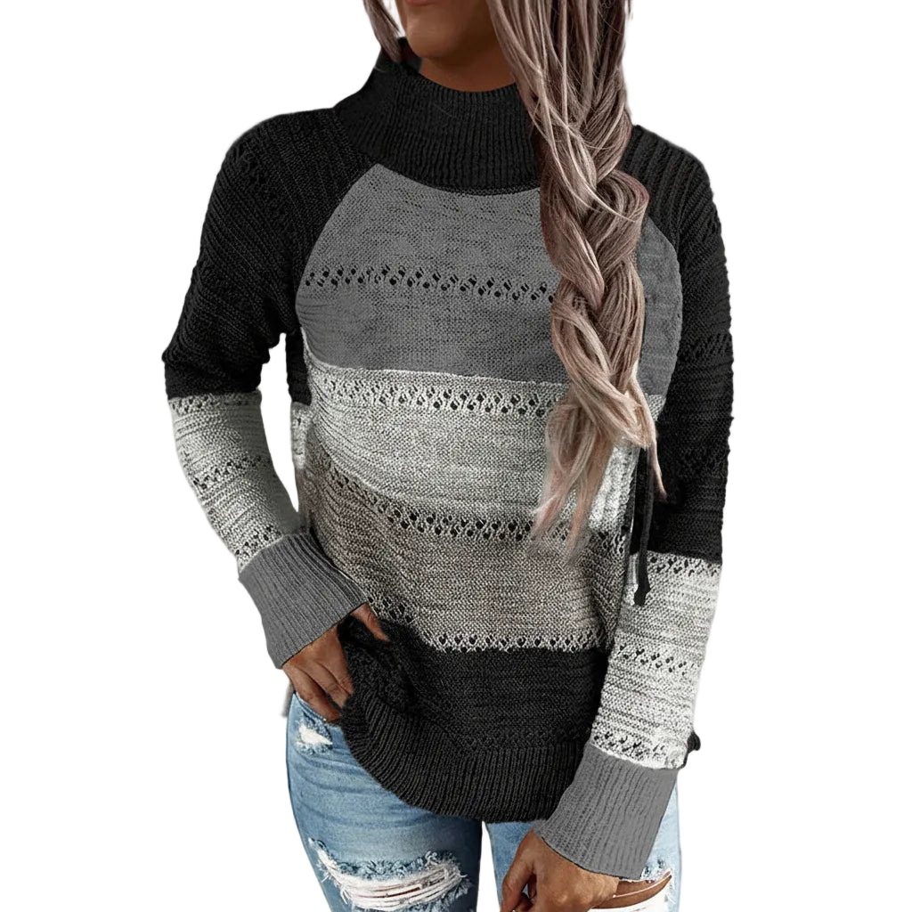 Women’s Long Turtleneck Hollow Knit Casual Sweater