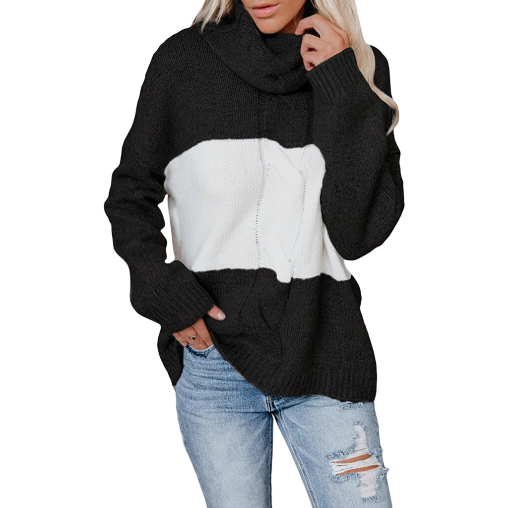 Women’s Long Turtleneck Hollow Knit Casual Sweater