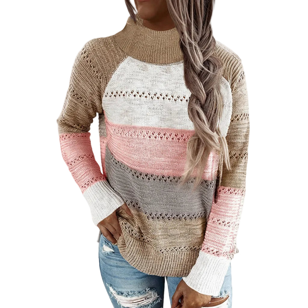 Women’s Long Turtleneck Hollow Knit Casual Sweater