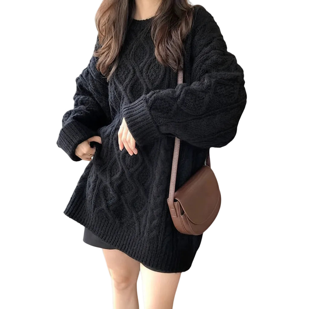 Women’s Loose Twist Knit Mid Length Sweater