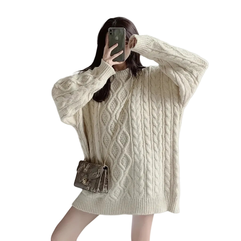 Women’s Loose Twist Knit Mid Length Sweater