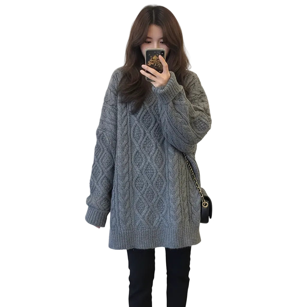 Women’s Loose Twist Knit Mid Length Sweater
