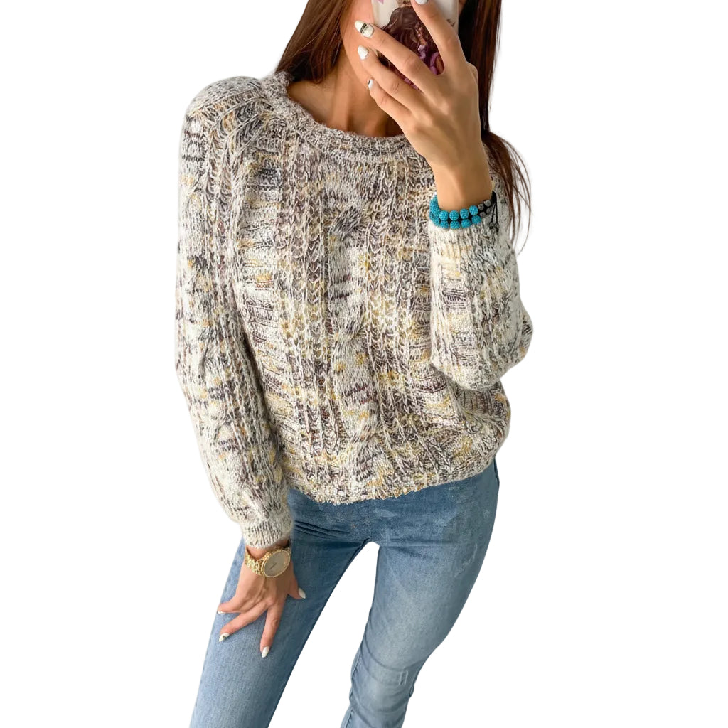 Women’s Multicolor Loose Knit Round Neck Sweater