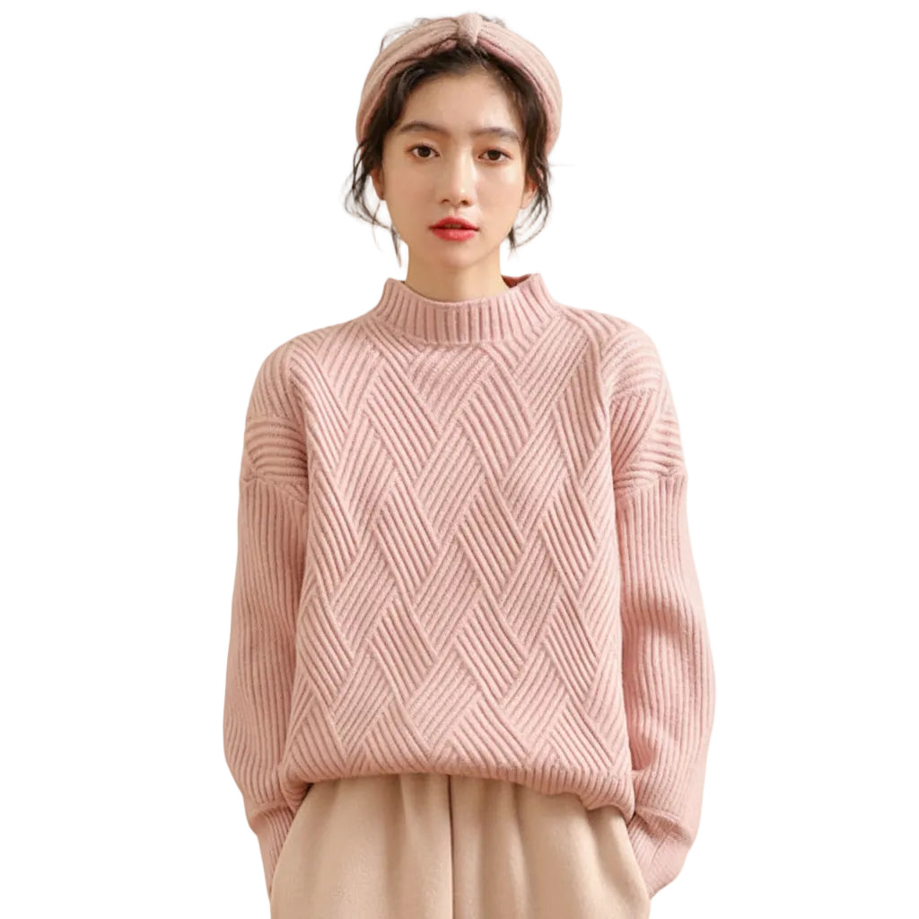 Women’s Solid Color Half Neck Knit Pullover Sweater