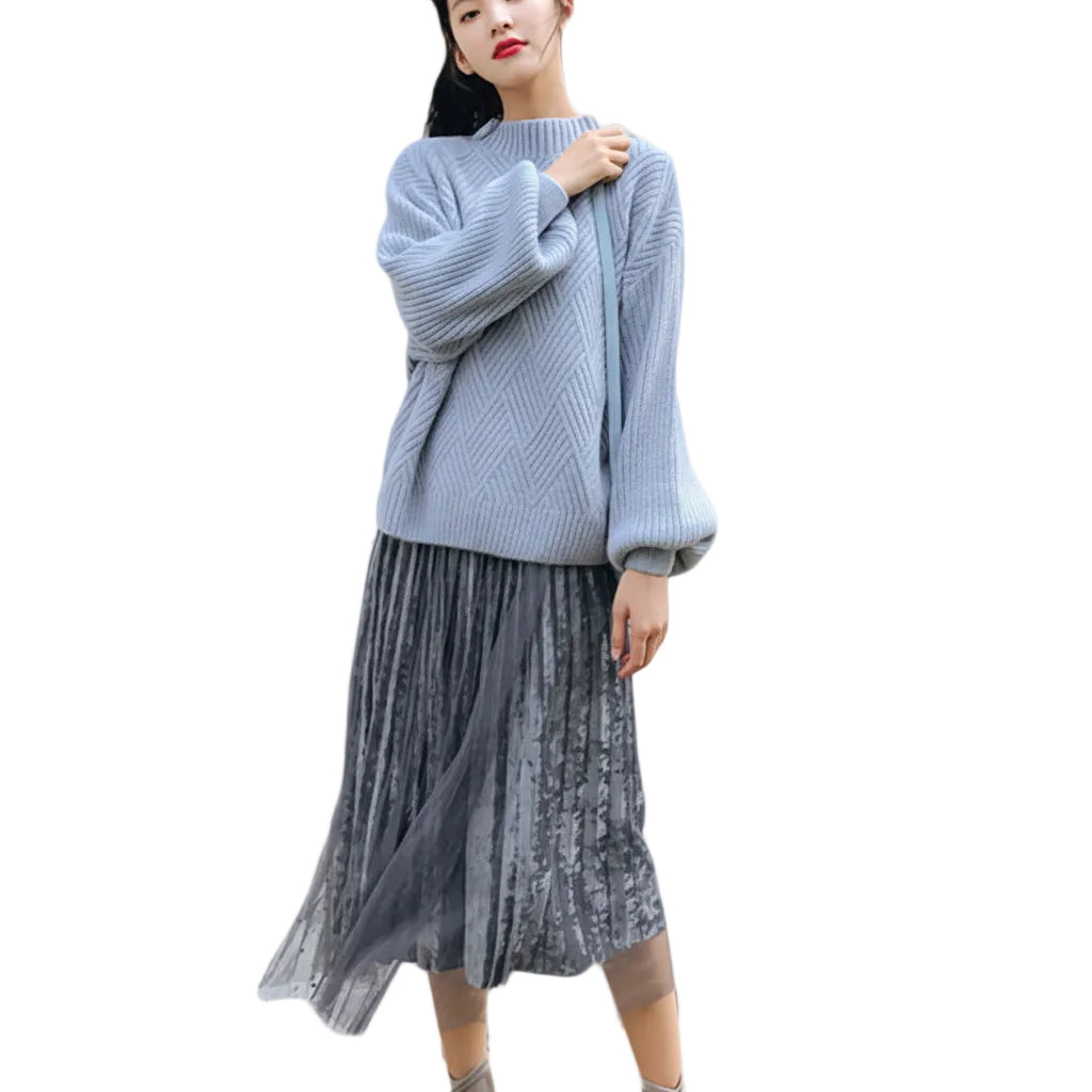 Women’s Solid Color Half Neck Knit Pullover Sweater