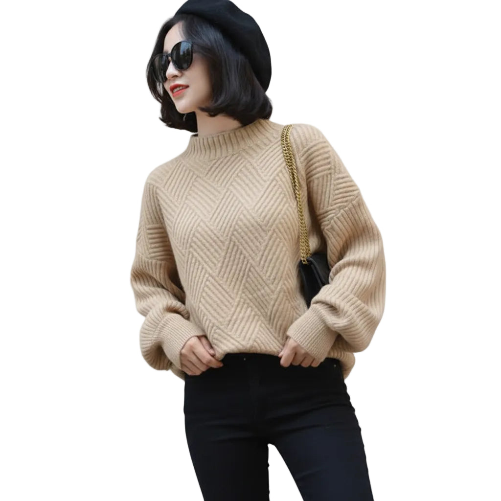 Women’s Solid Color Half Neck Knit Pullover Sweater