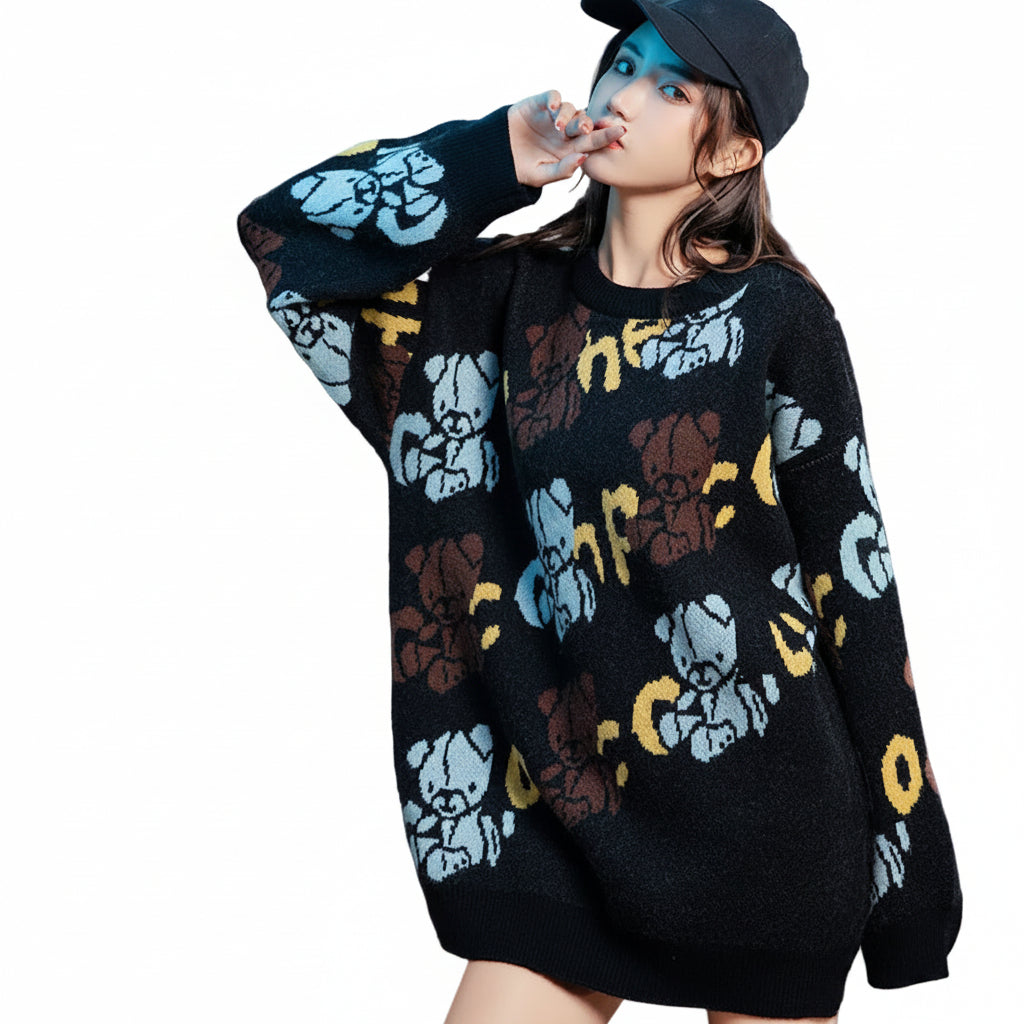 Women’s Vintage Animal Pattern Loose Knit Sweater