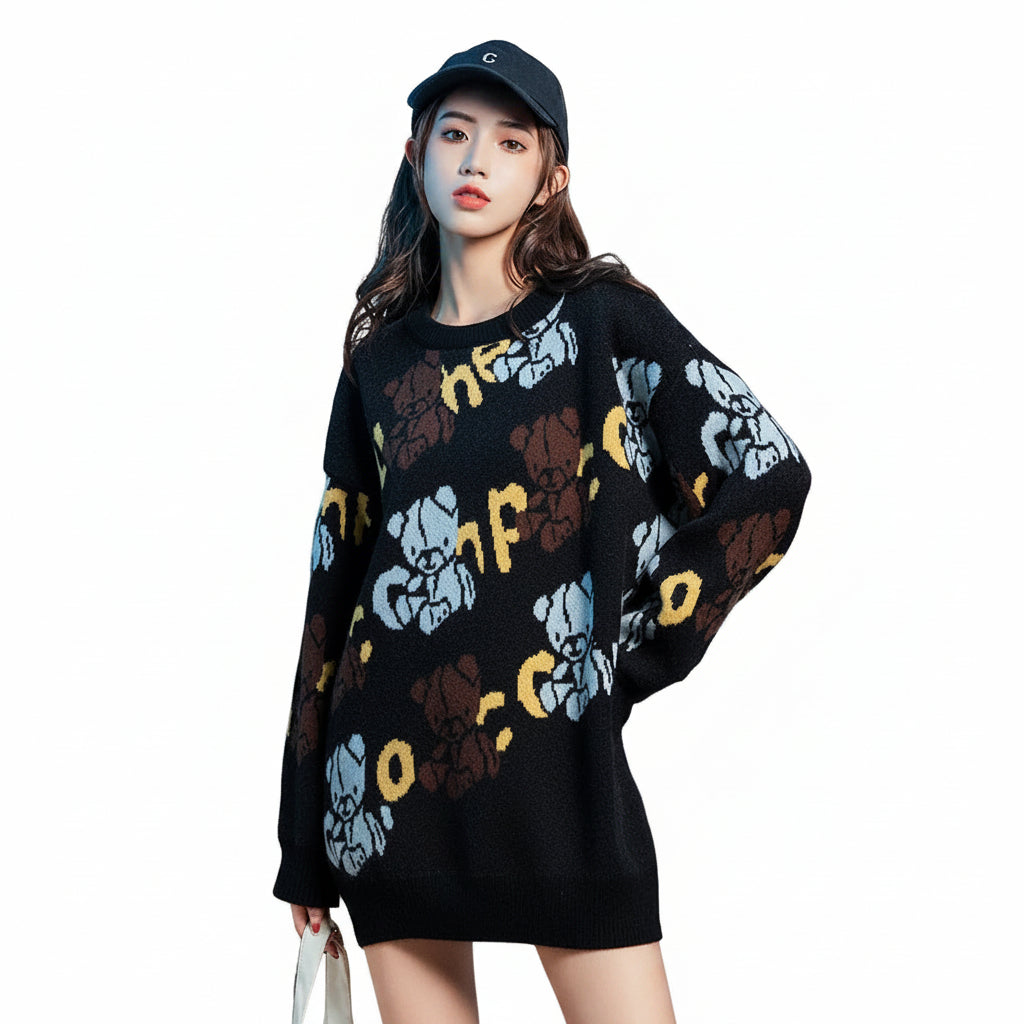 Women’s Vintage Animal Pattern Loose Knit Sweater