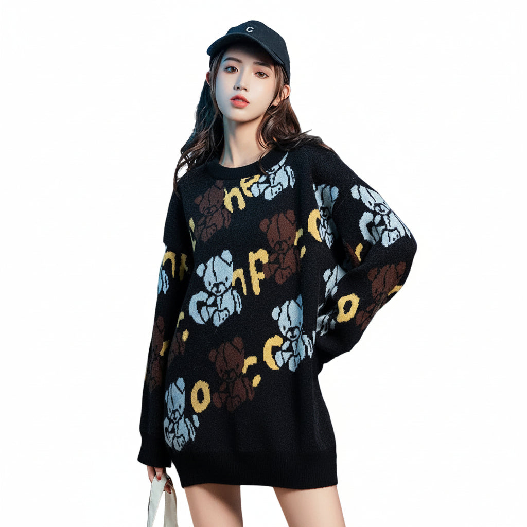 Women’s Vintage Animal Pattern Loose Knit Sweater