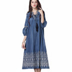 Women’s Vintage Embroidered Loose Fit Denim Midi Dress