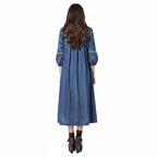 Women’s Vintage Embroidered Loose Fit Denim Midi Dress