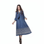 Women’s Vintage Embroidered Loose Fit Denim Midi Dress